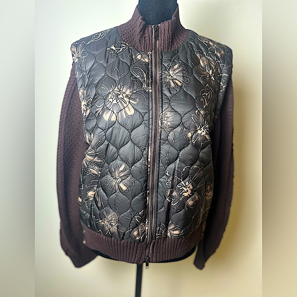 CURRENT AIR Women’s Quilted Woven Floral Print Zip-Up Sweater Jacket Size Small